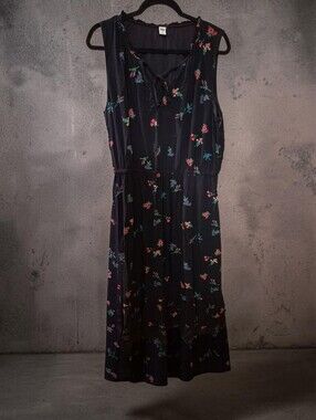 Old Navy Black Floral Midi Dress Size XL